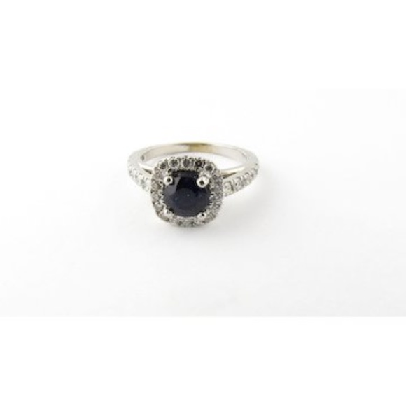 Vintage 14 Karat White Gold Natural Sapphire and Diamond Ring Size 4.75 #3527 - Picture 6 of 8